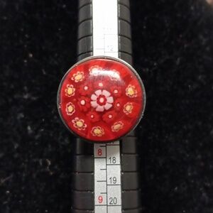 Red Color Murano Style Ring in Stainless Steel